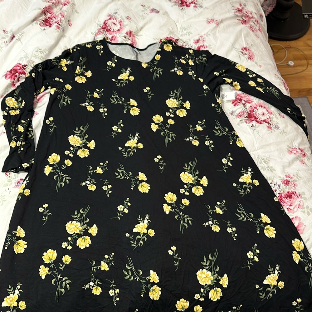 Black long sleeve floral dress